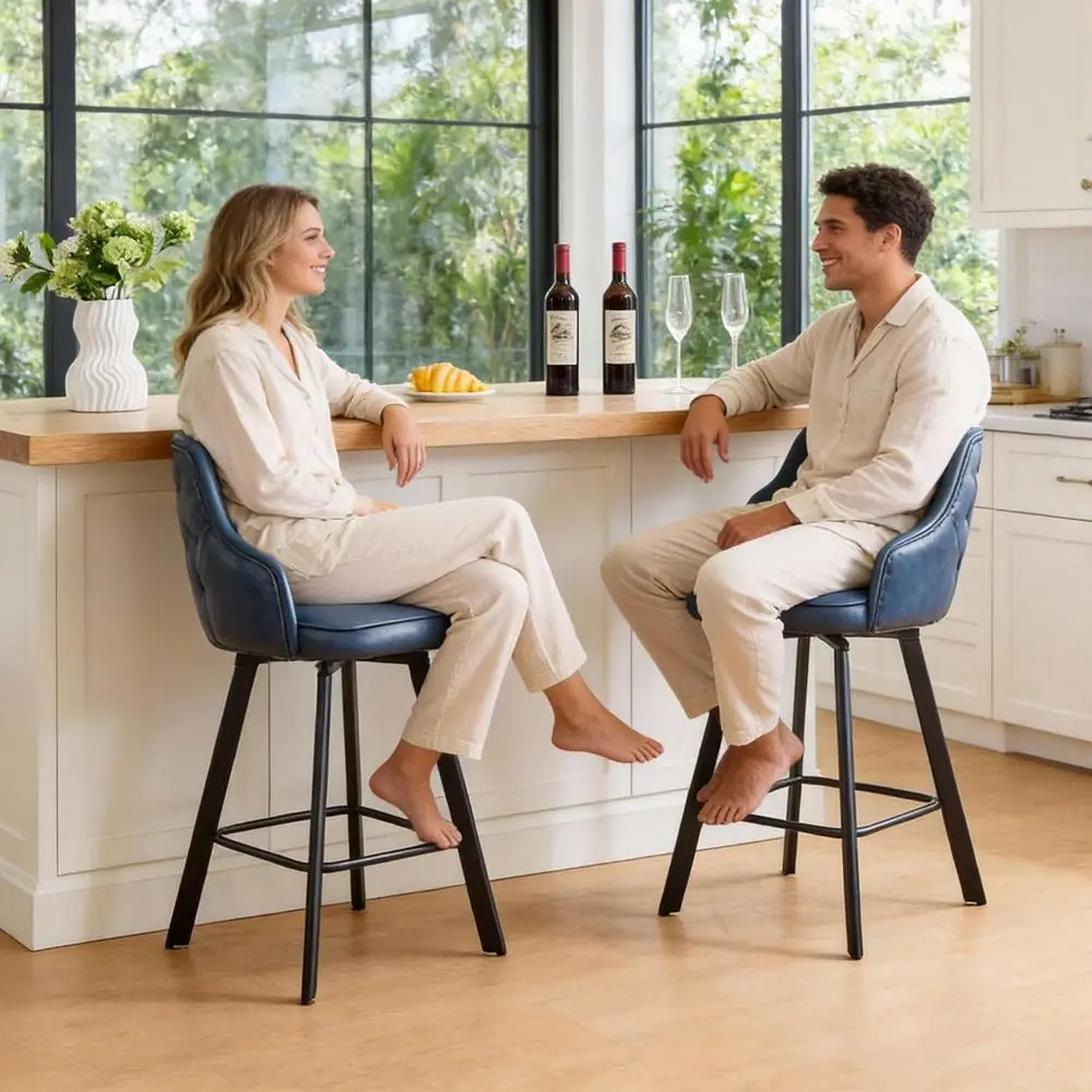Bar Stools Set o 2, 26" Swivel Counter Height Bar stools with High Back, aux Leather Kitchen Barstools Counter Height or Kitchen - view 5