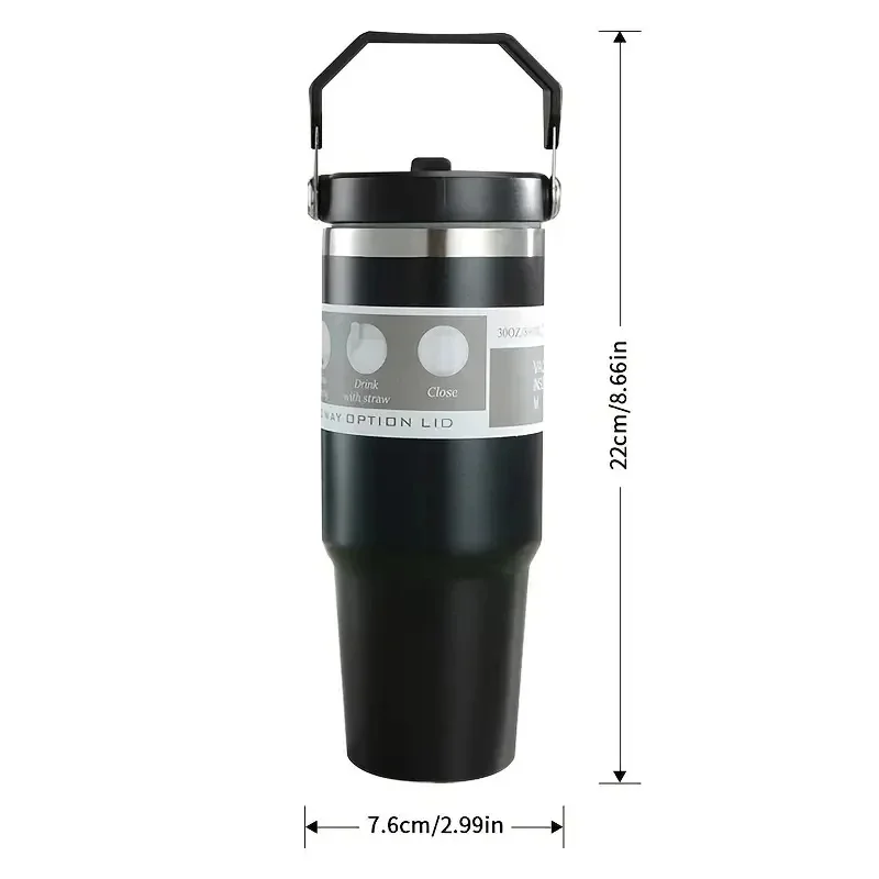 890ml Portable Thermal cup Stainless Steel with Straw and handle Travel Mug Vacuum Flask Car Water Bottle