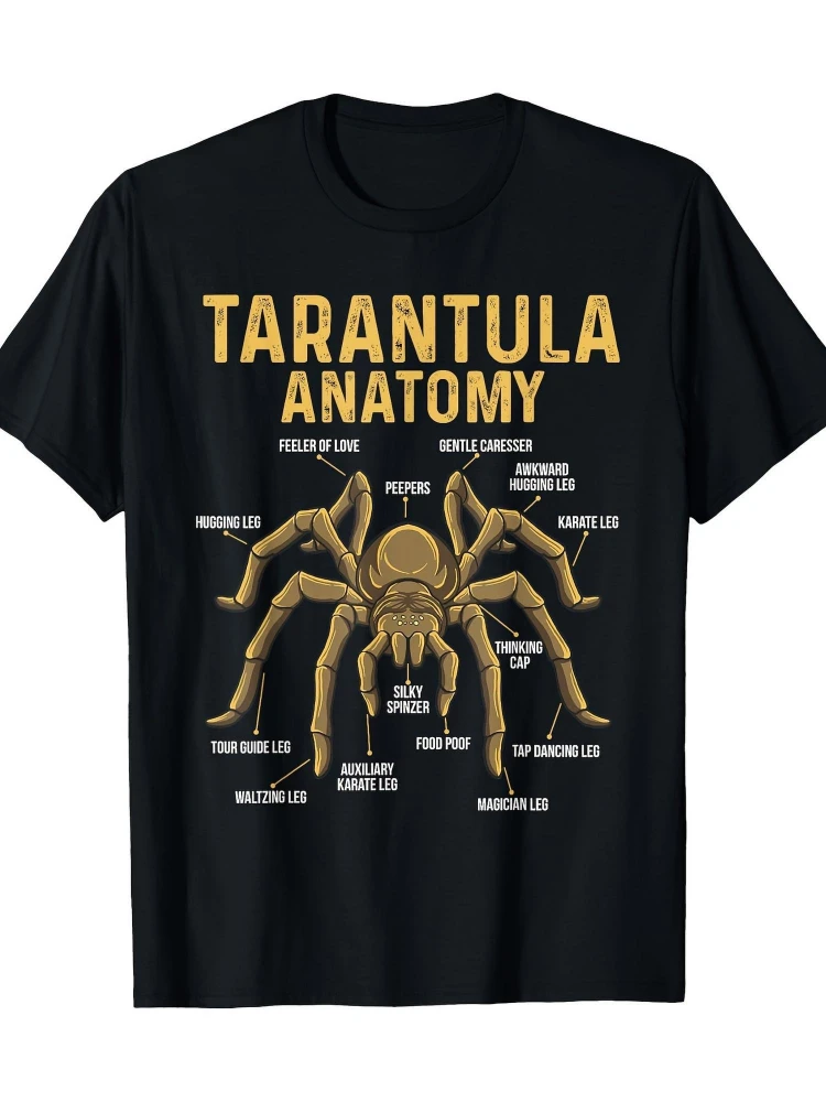 tarantula-anatomy-graphic-t-shirt-d'ete-a-manches-courtes-et-col-rond-100-coton-avec-motif-imprime-golden-spider-arthropod