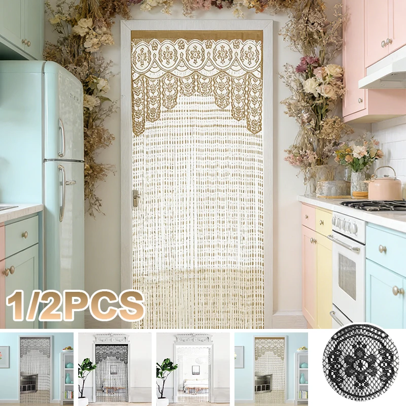 French Style Lace Door String Door Curtain 100x200cm Semi-Transparent Privacy Screen for Doorways Window Wall Closet Bedroom