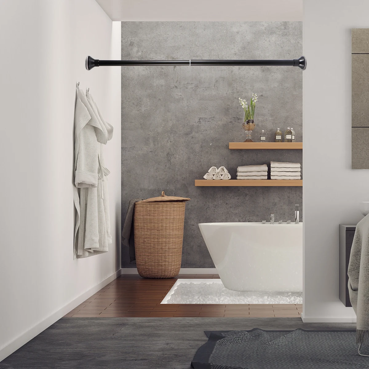 

Telescopic Shower Curtain Rod Punch Free Alloy Tower Rail Waterproof Tension Pole Home Decor Anti Rust Flexible