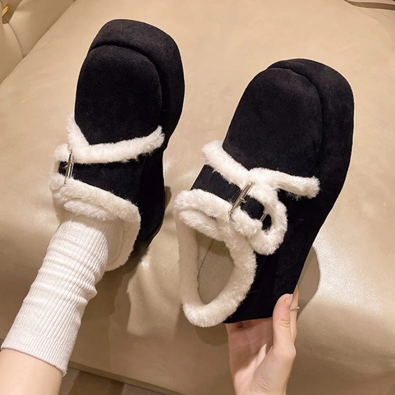 

Women Flats Platform Slippers Suede New Fashion Winter Mules Shoes 2025 Trend Short Plush Woman Flip Flops Slingback Zapatos