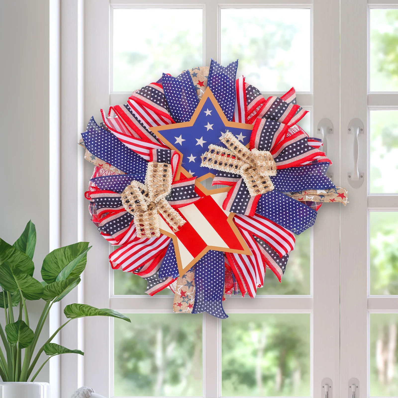 

Red and Blue Decoration Door Hanging Wreath Front Wreaths Indoor Independence Day Decorations Farmhouse Linen