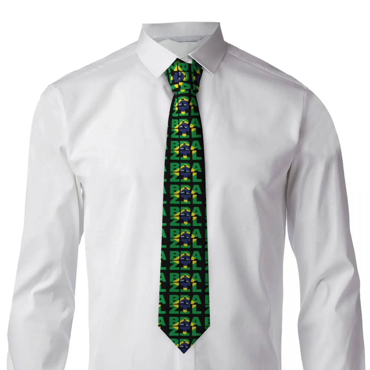 Brazil Flag Text Necktie for Men Silk Polyester Slim Neck Ties Wedding Accessories Tie Classic Gravatas