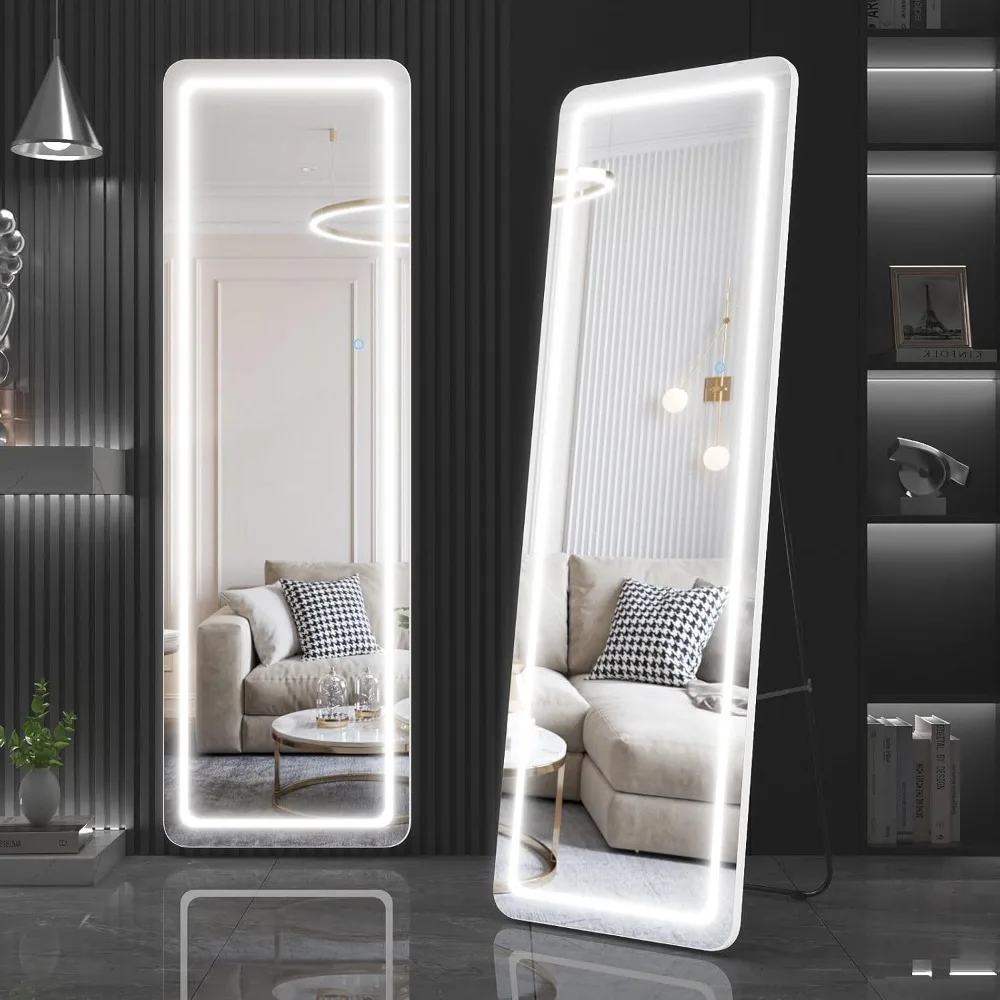 Full Body Floor Mirror, Full Size Body Mirror Illuminator, Freestanding and Wall Mounted, Vanity Mirror Touch Controls