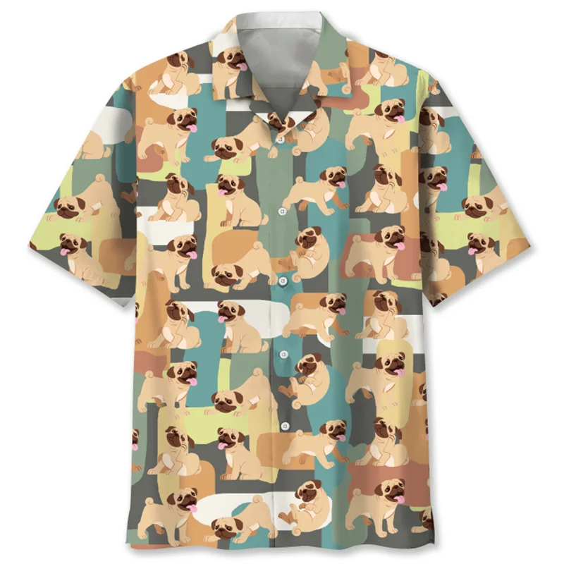 

Men's Summer Dog Graphics Hawaiian Shirts 3D Printed Animal Short Sleeve Streetwears Blouse Women Y2k Oversize Lapels Shirt Tops