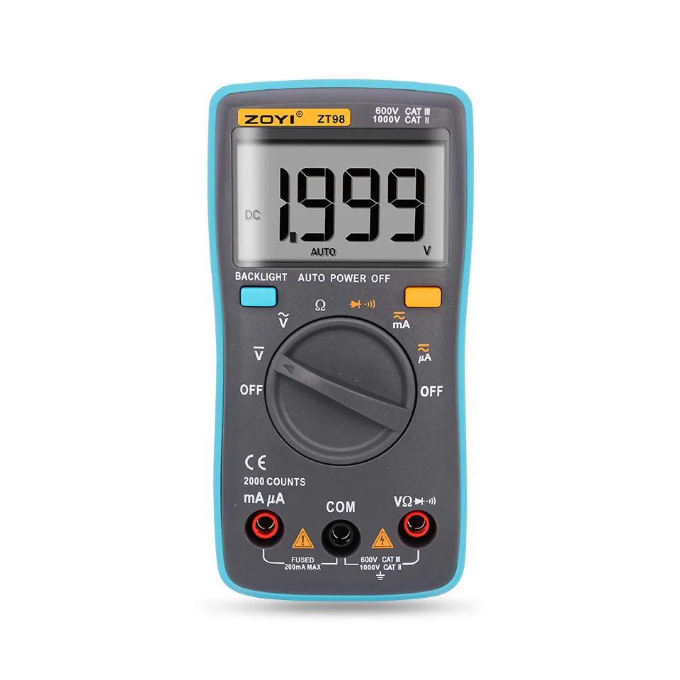 ZOYI ZT-98 400 Counts Multifunction Power Meter Lcd Display Multimeter  OEM Storage Dimensions Temperature