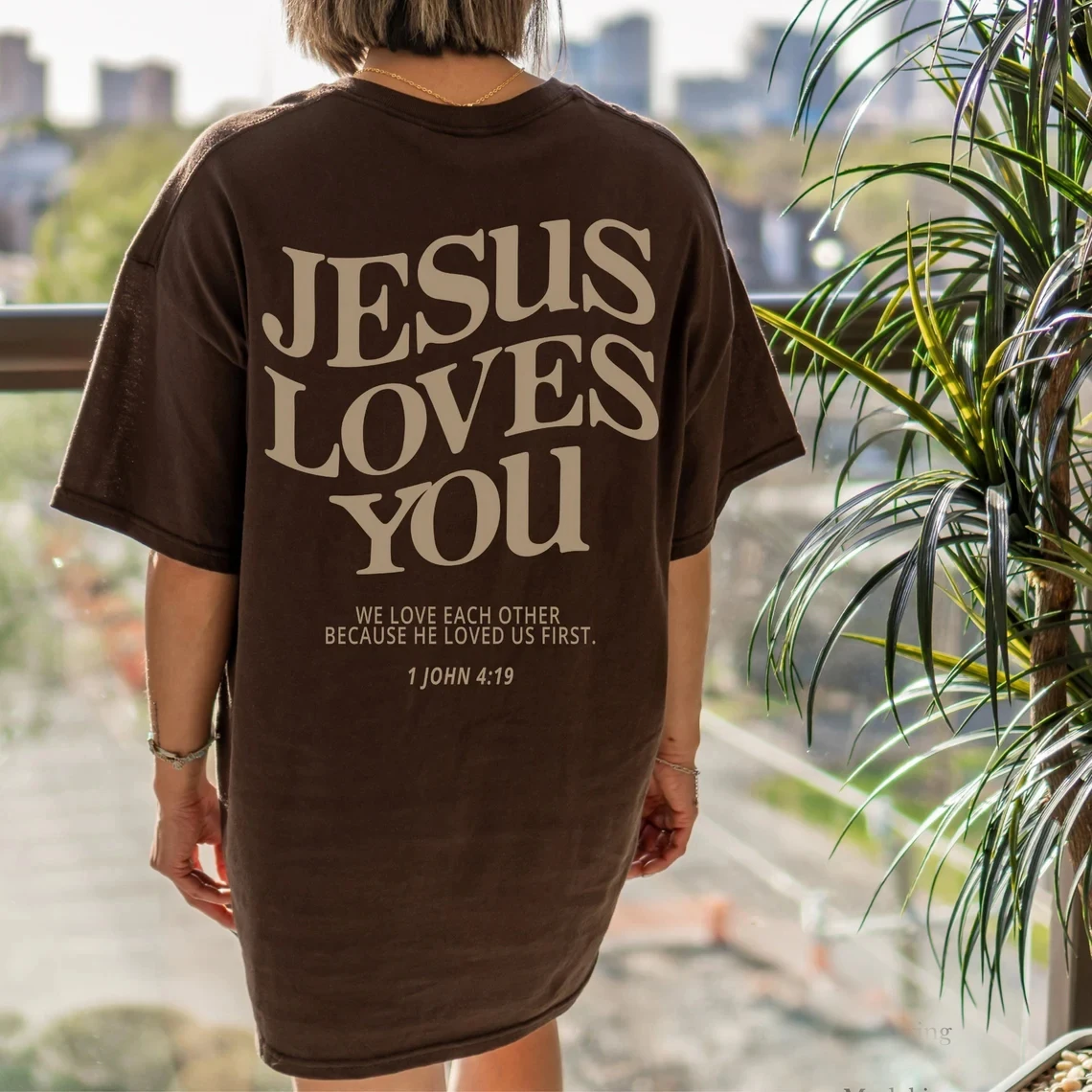 Jesus Loves You Christian Oversized T-Shirt We Love Each Other Loose Tee Women Trendy Casual Cotton Aesthetic Top