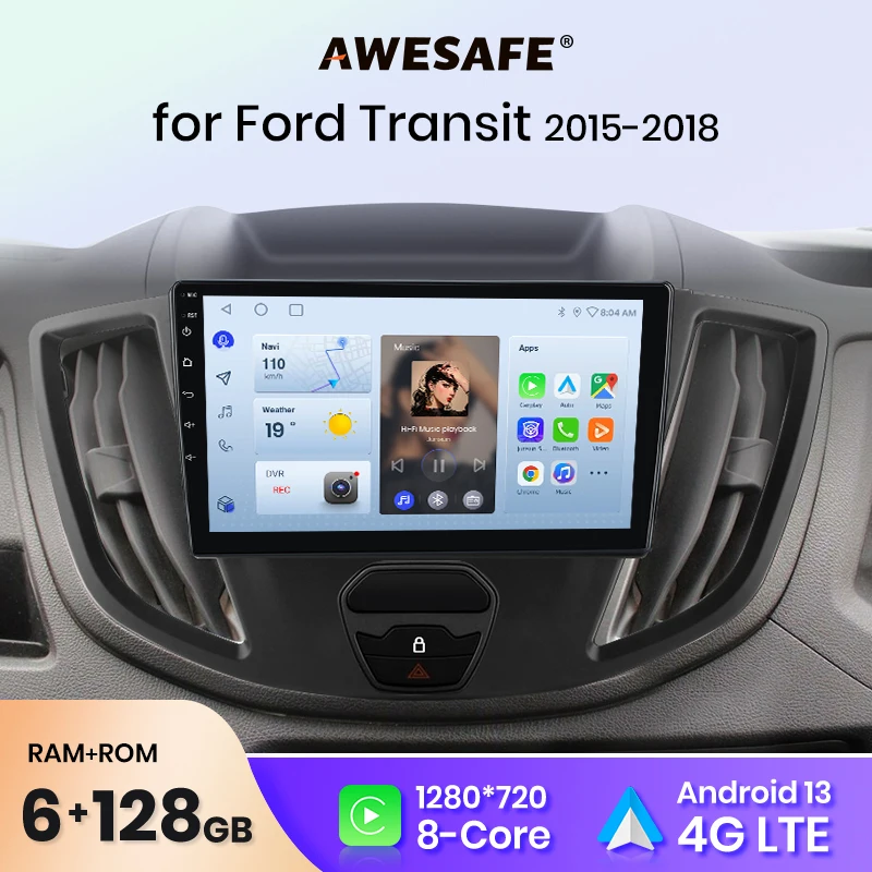 AWESAFE Android 13 Auto Radio for Ford Transit 2015 2016 2017 2018 Wireless CarPlay Multimedia Screen stereo GPS 2din DSP RDS