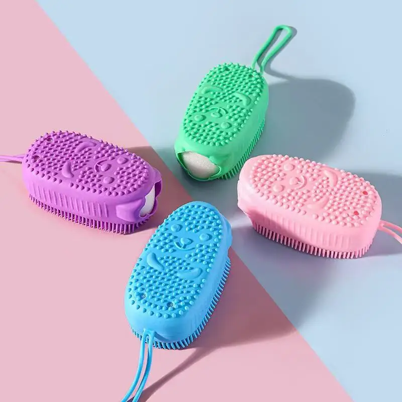 Silicone Bubble Bath Brush Massage Scrubbing Back Skin Exfoliating Double-Sided Strong Scrubbing Towel for Dead Skin Removal