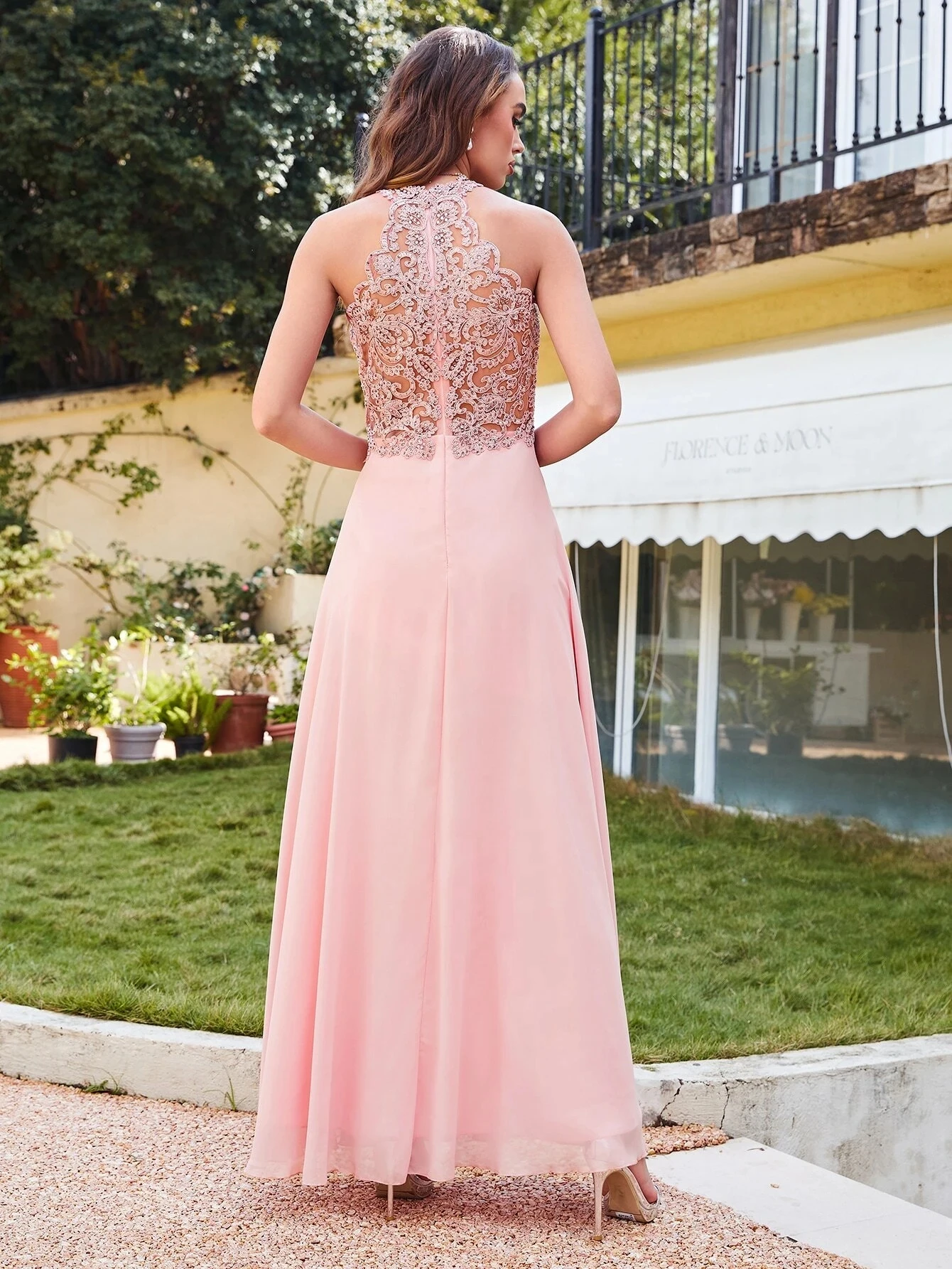 Elegant Chiffon Long Bridesmaid Dresses Jewel Neck Beaded Appliques A Line Maxi Prom Party Gowns For Wedding Guest Women