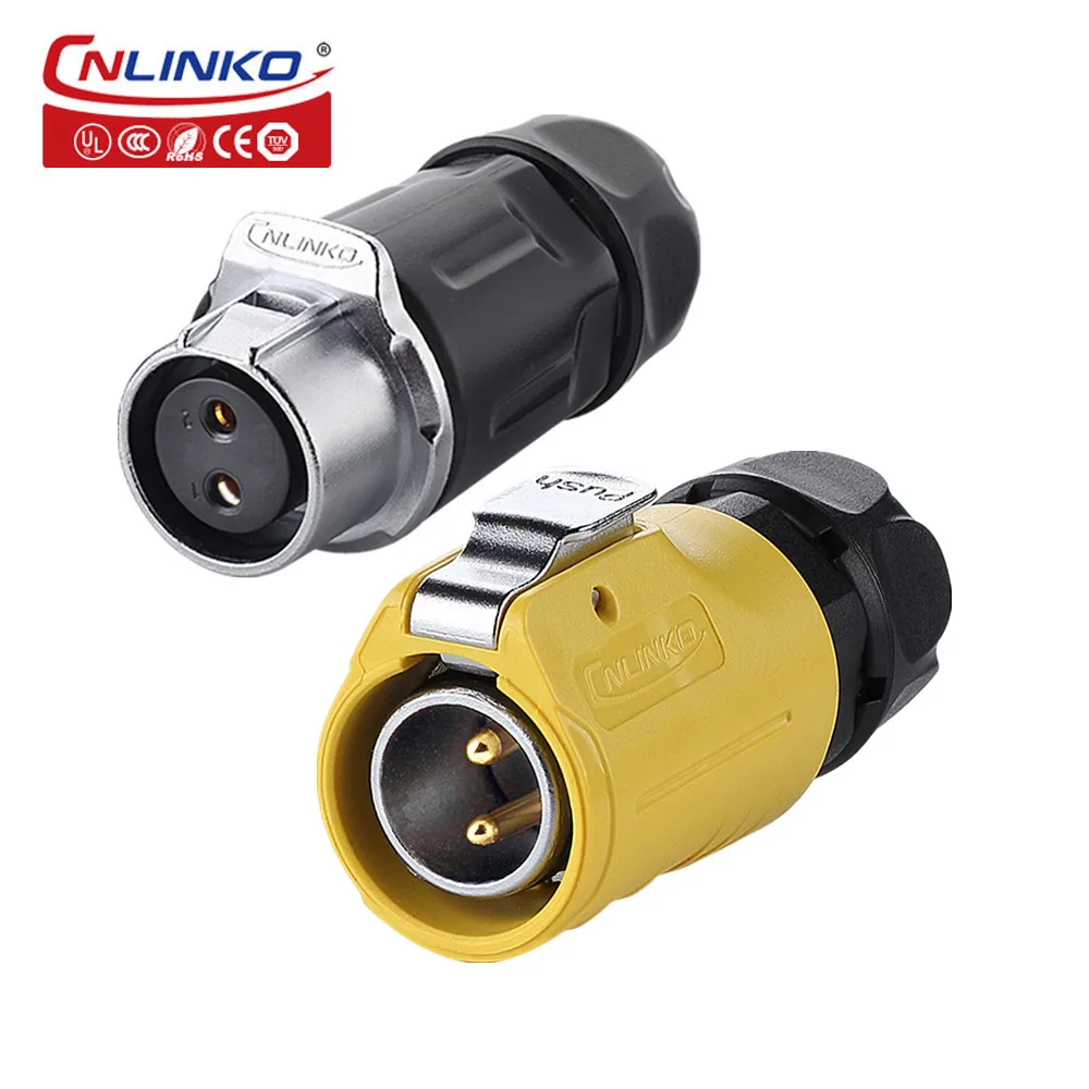 CNLINKO Industrial Waterproof IP68 2 Pin Automotive 20A AC DC Power Connector Outdoor Electrical Cable Wire Adapter LED Lighting