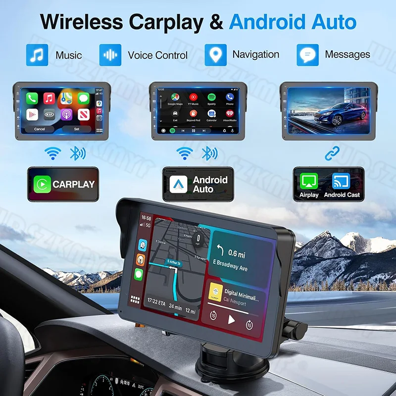 7inch Wireless Automotive Multimedia Video Player Wireless Carplay Android Auto Car Radio Touch Screen BT AUX Smart Car Systems