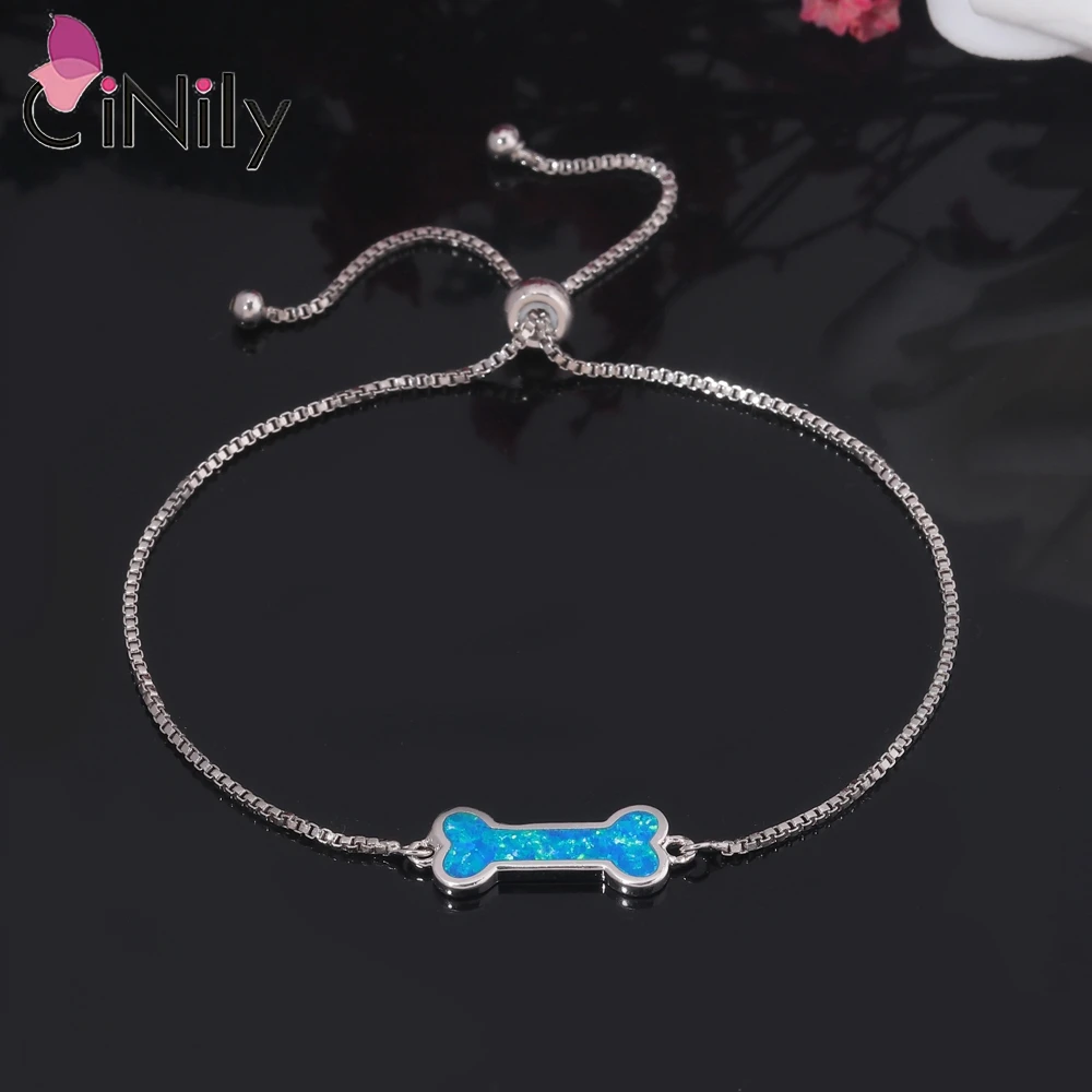 CiNily Cute Female Blue Fire Opal Bracelet Charm Silver Color Dog Bone Chain Bracelets For Women Girls Trendy Wedding Bithday