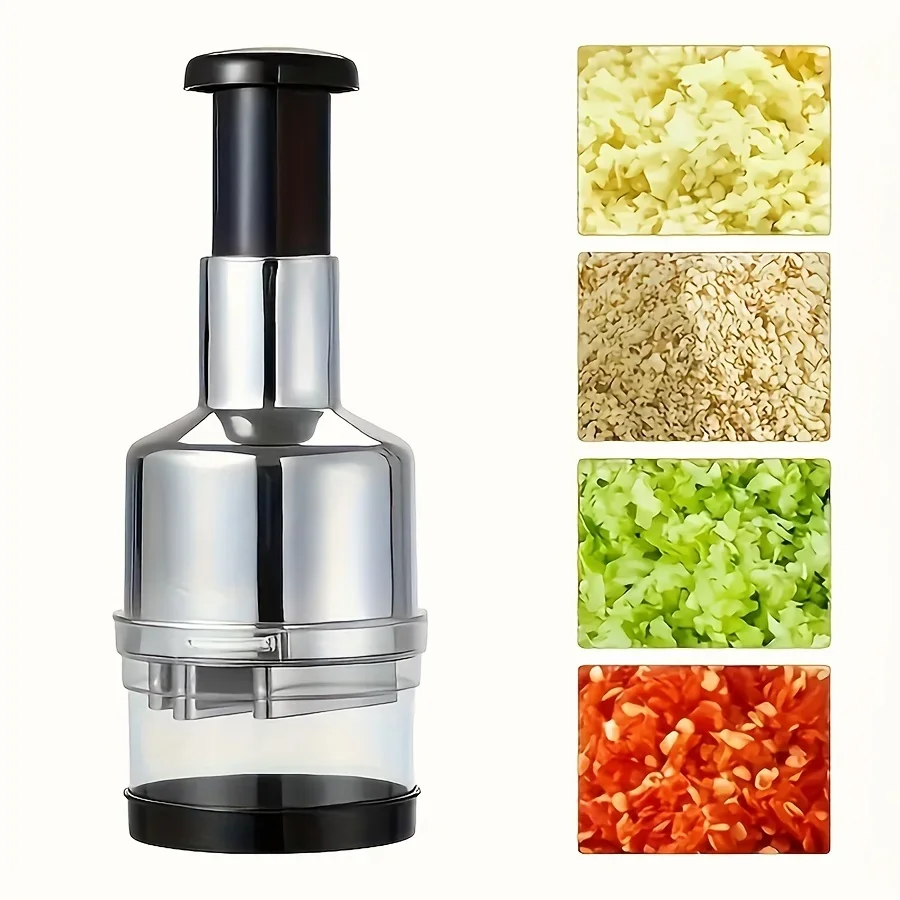 Kitchen Manual Tools Vertical Hand Press Garlic Cutter Chopper Onion Nuts Cutter Vegetable Food Chopper with Storage Container