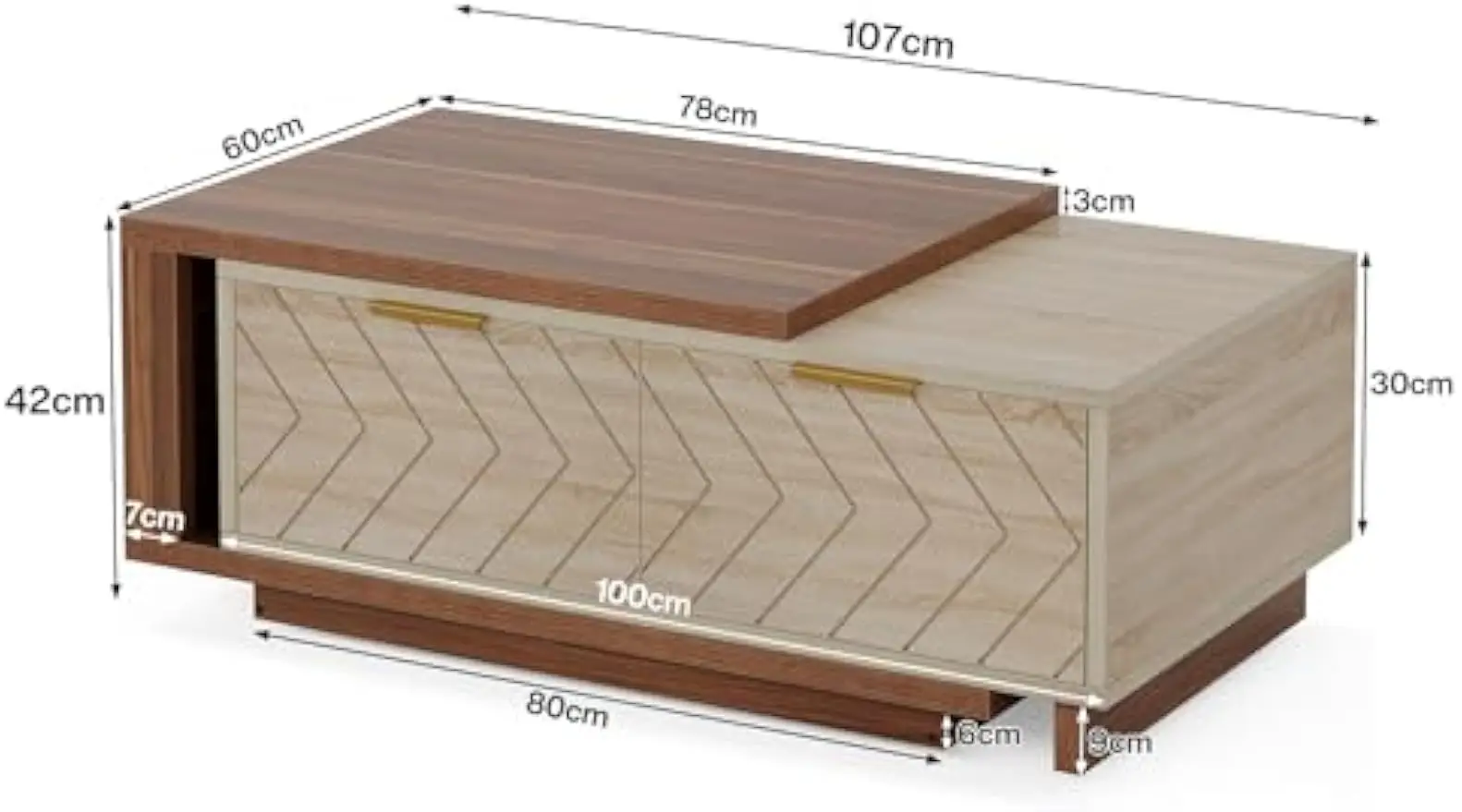 Extendable Coffee Table,Length Adjustable Reversible Wood Coffee Table with 2 Storage Drawers