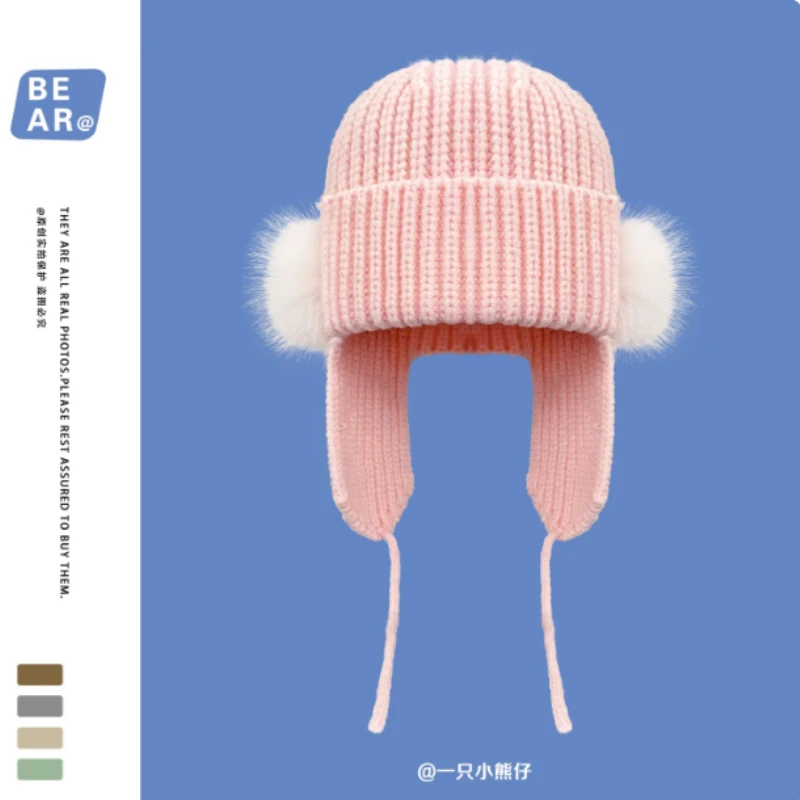 جديد بسيط بلون البلوز قبعة صغيرة محبوكة قبعات المرأة الشتاء في الهواء الطلق الدفء ومتعددة الاستخدامات حماية الأذن الطيار منفذها القبعات