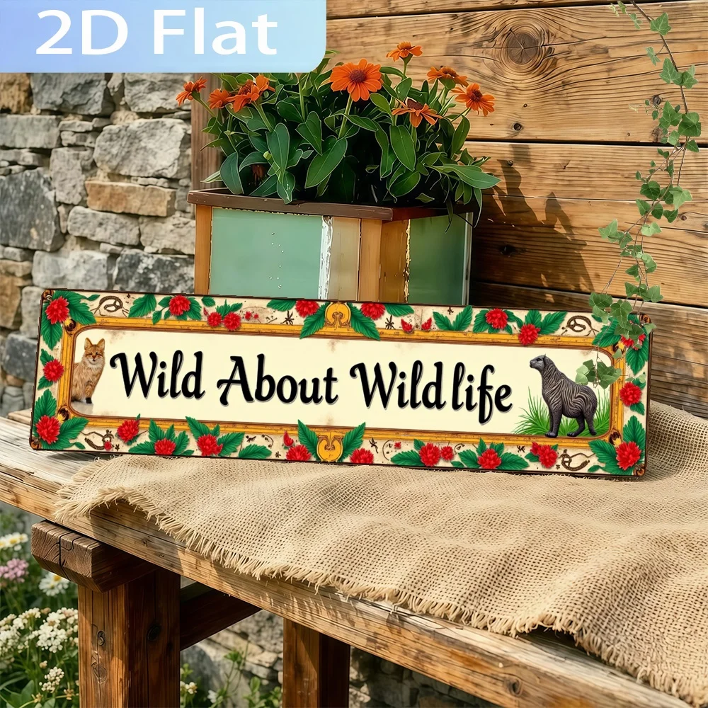2D Flat, A 2D Aluminum Sign 'Wild about Wildlife', Perfect for Wall Decoration, in a Vintage Farmhouse Style, Suitable for Home