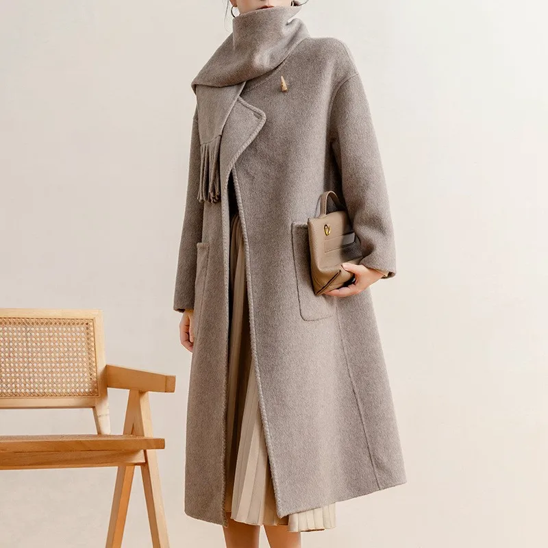 

Double-sided fleece coat for women long style new atmosphere pure handmade woolen