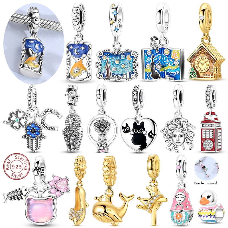 

Новые подвески из стерлингового серебра 925 пробы, звездное небо, Кит, Медуза, единорог, кошка, подвеска из бисера, подходит для оригинального браслета, женские ювелирные изделия