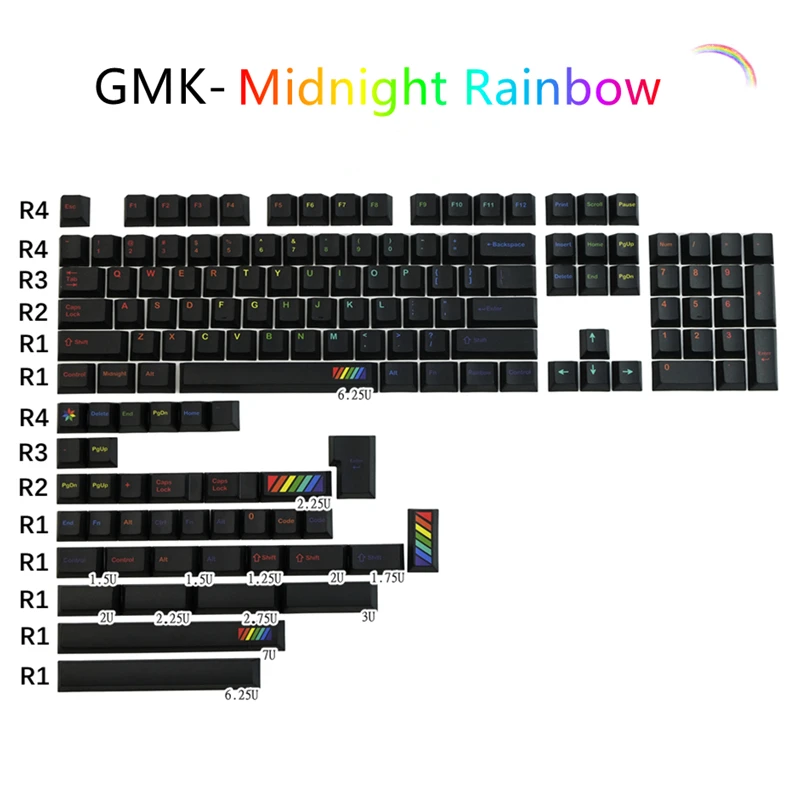 

1 Set GMK Midnight Rainbow Keycaps PBT Dye Sublimation Key Caps Cherry Profile Keycap With ISO Enter 7U Spacebar 1.75u 2u Shift