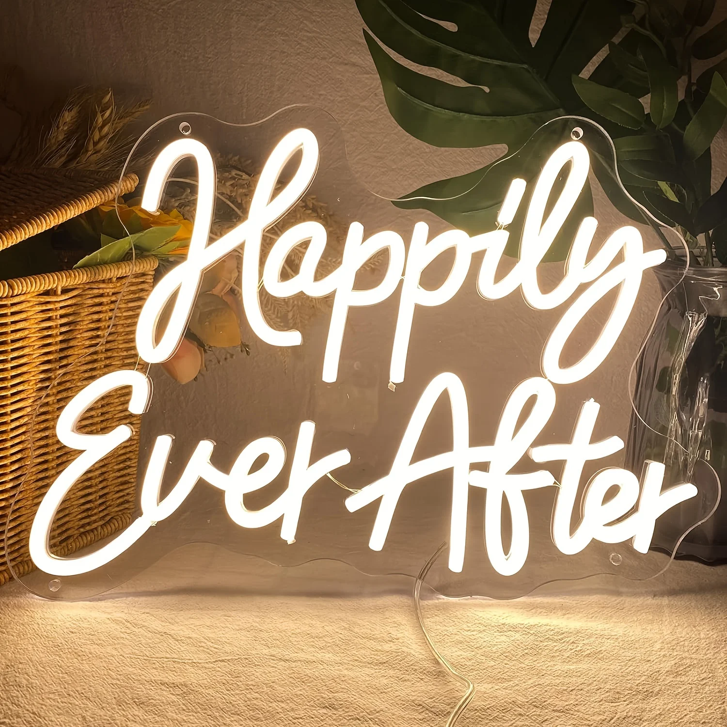 Happily Ever After Neonschild zur Wandmontage, USB-betrieben mit einstellbarer Helligkeit für Hochzeit, Schlafzimmer, Geburtstagsfeier, Heimdekoration