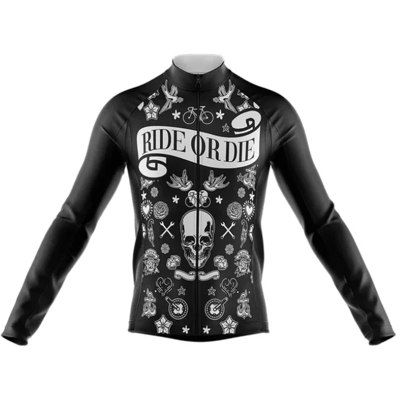 Skull Pattern Cycling Jerseys 2023 Summer Long Sleeve Cycling Clothing MTB Bike Uniform Maillot Ropa Ciclismo Mens Bicycle Wear