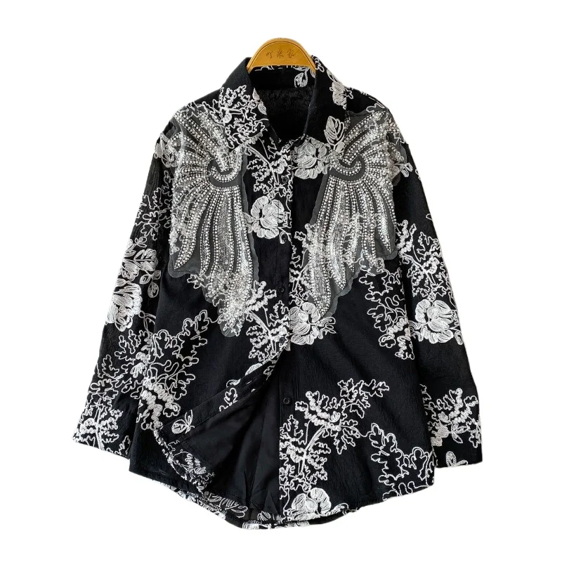 

Рубашка с вышивкой бисером и пайетками в стиле Heavy Industry, осенняя, для девушек, в иностранном стиле, омолаживающая, в стиле «первая любовь», французский ретро-топ