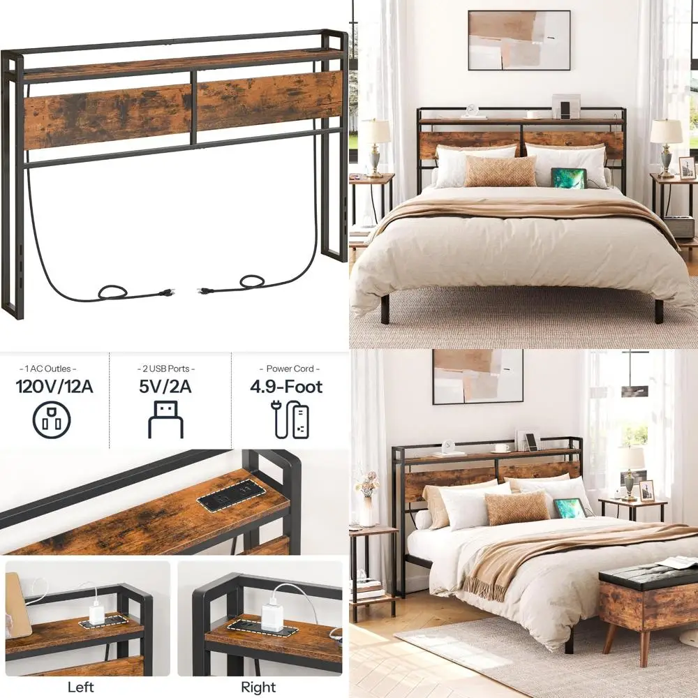 

Изголовье кровати размера «queen-size» с регулируемой высотой для хранения, 2 розетками и 4 USB-портами, прочная и простая сборка, идеально подходит для спальни Orga