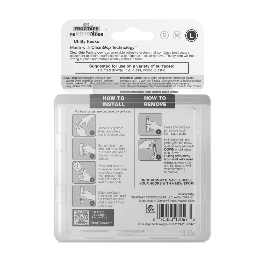 Large Utility Hooks 6 Pack with 12 Adhesive Strips Damage-Free Reusable Wall Hooks Easy Organization in Kitchen Garage Laundry