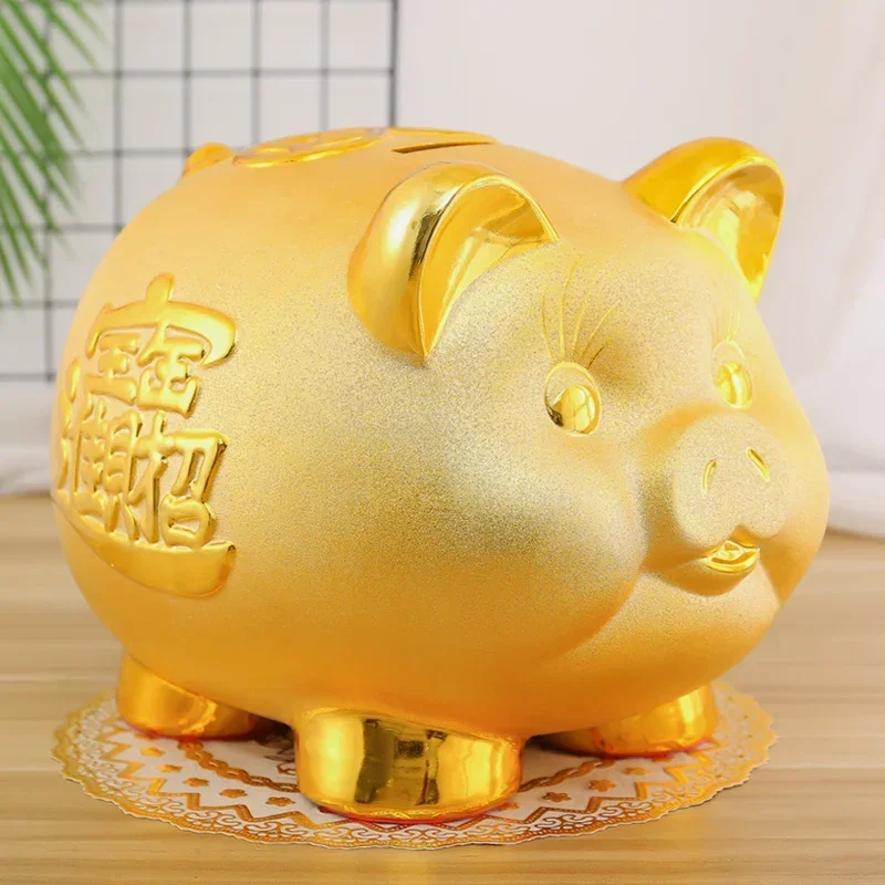 Luxury Gold Coin Money Box Adult Kids Cartoon Hidden Storage Jar Cute Ceramic Pig Piggy Bank Paper Money Piggy Bank Home Decor