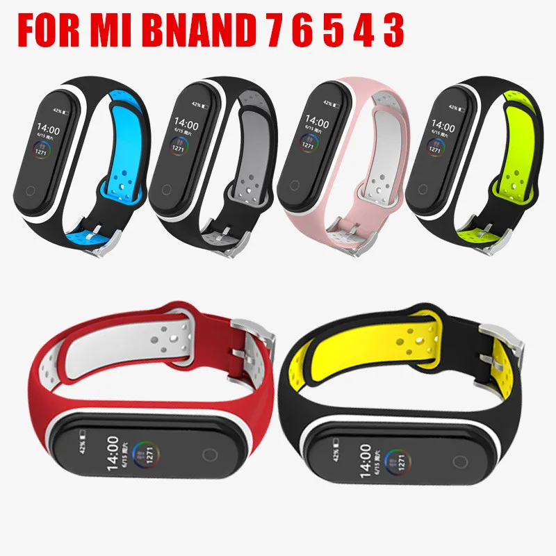 حزام ل شاومي Mi الفرقة 5 6 7 لونين سيليكون سوار الرياضة تنفس حزام ل Miband 5 Miband6 7 استبدال معصمه