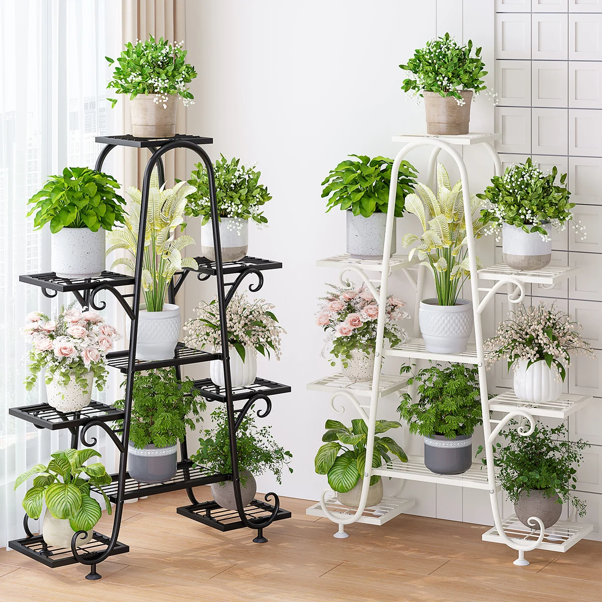 6-Tier Modern Indoor Metal Flower Shelf Europe-Style Plant Stand Corner Display Rack for Living Room Multiple Plants