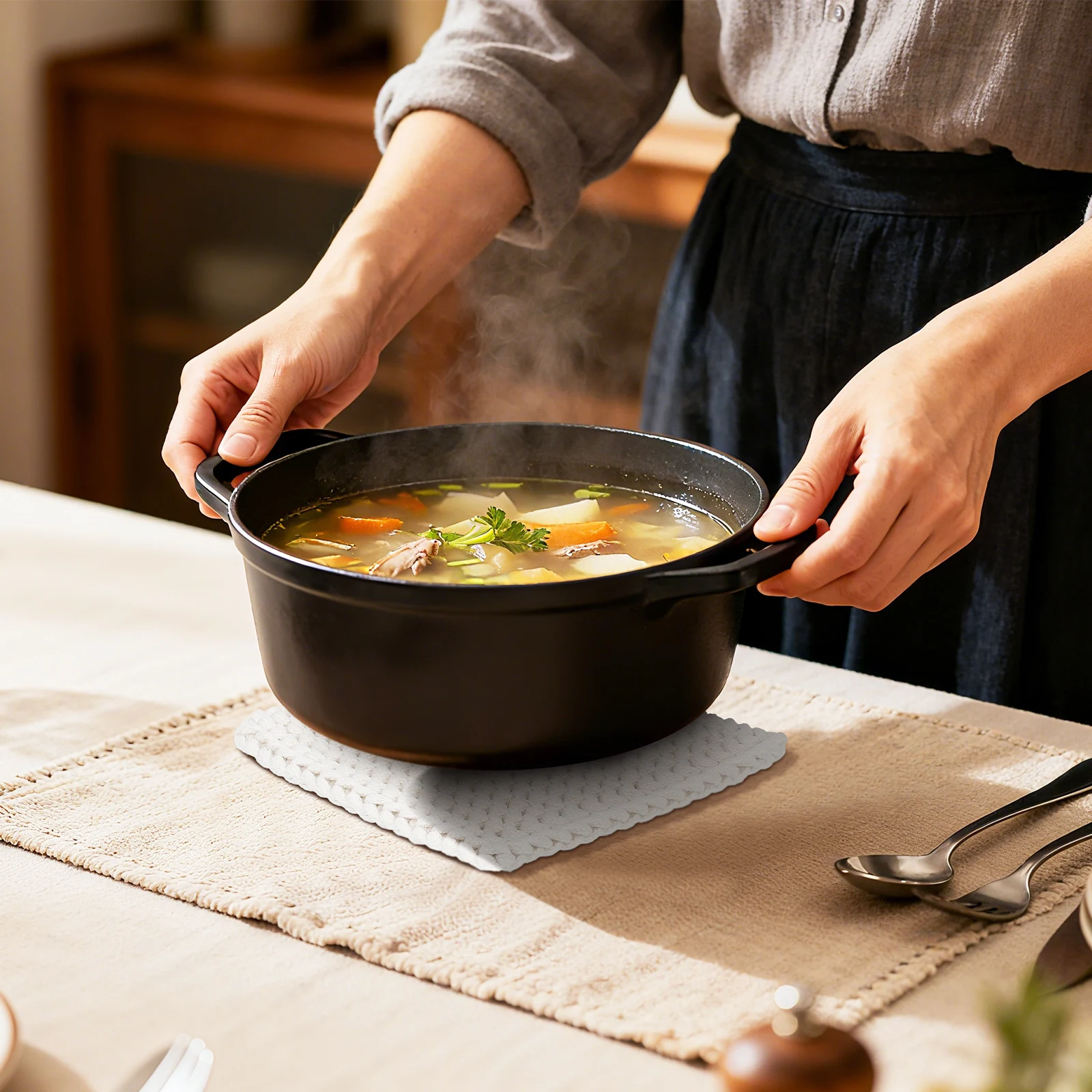 

1pc Woven Cotton Coaster Mat Heat Resistant Table Protector For Cup Mug Saucer Kitchen Decor Dining Pad Insulated Holder