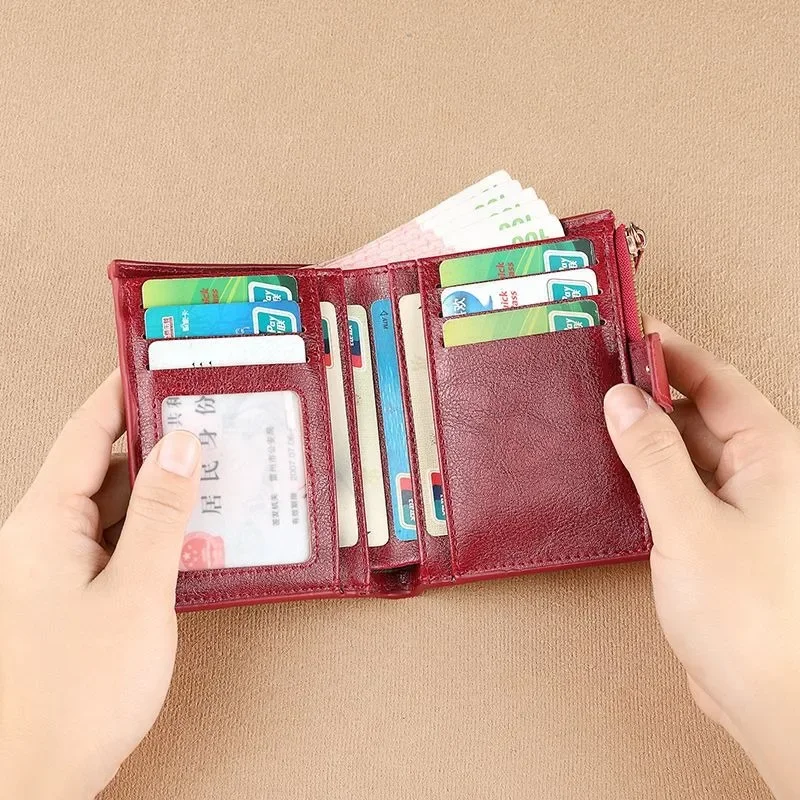 Fashion Vintage RFID Blocking Women Wallet Genuine Leather Fold The Zipper Wallet Credit Card Holder Coin Purse Wallet for Women