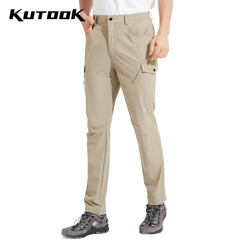 

KUTOOK Men's Cargo Pants Water Resistant Outdoor Hiking Pants Lightweight Quick Dry Breathable Camping Pants with Zipper Pockets