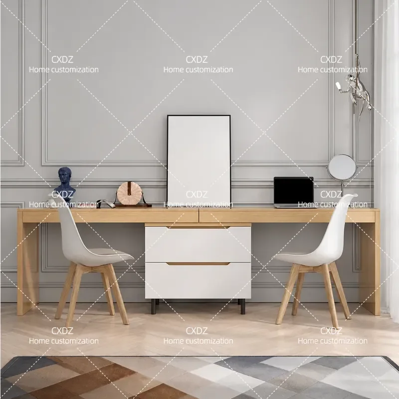 Modern L Shaped Corner Desk with Storage Retractable Computer Table Integrated Dresser Writing Desk for Bedroom Home Office