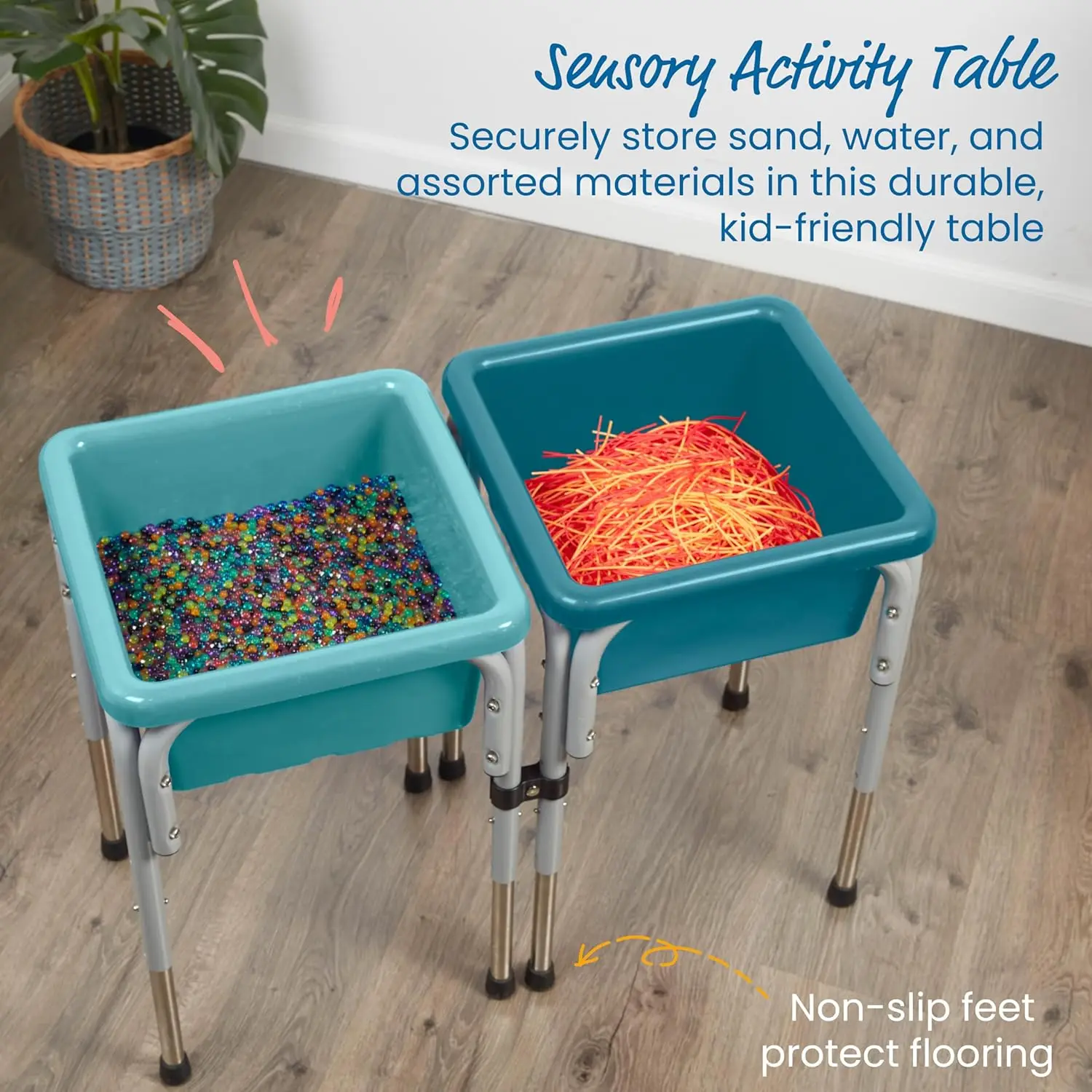 2-Station Sand and Water Adjustable Play Table, Sensory Bins, Seafoam/Turquoise