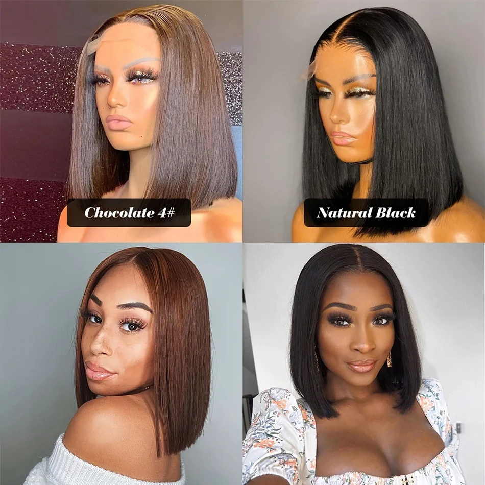 Chocolate Brown 13x4 Lace Front Human Hair Wigs Straight Wigs Frontal Bob Wigs Blunt Cut Bone Straight Lace Frontal Colored Wigs