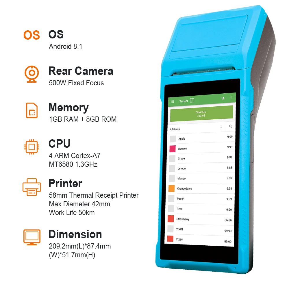 Q1 Q2 Handheld Thermal Receipt POS Printer Android Terminal Mobile Bill Ticket Printer 58mm Wireless Bluetooth PDA With Scanning