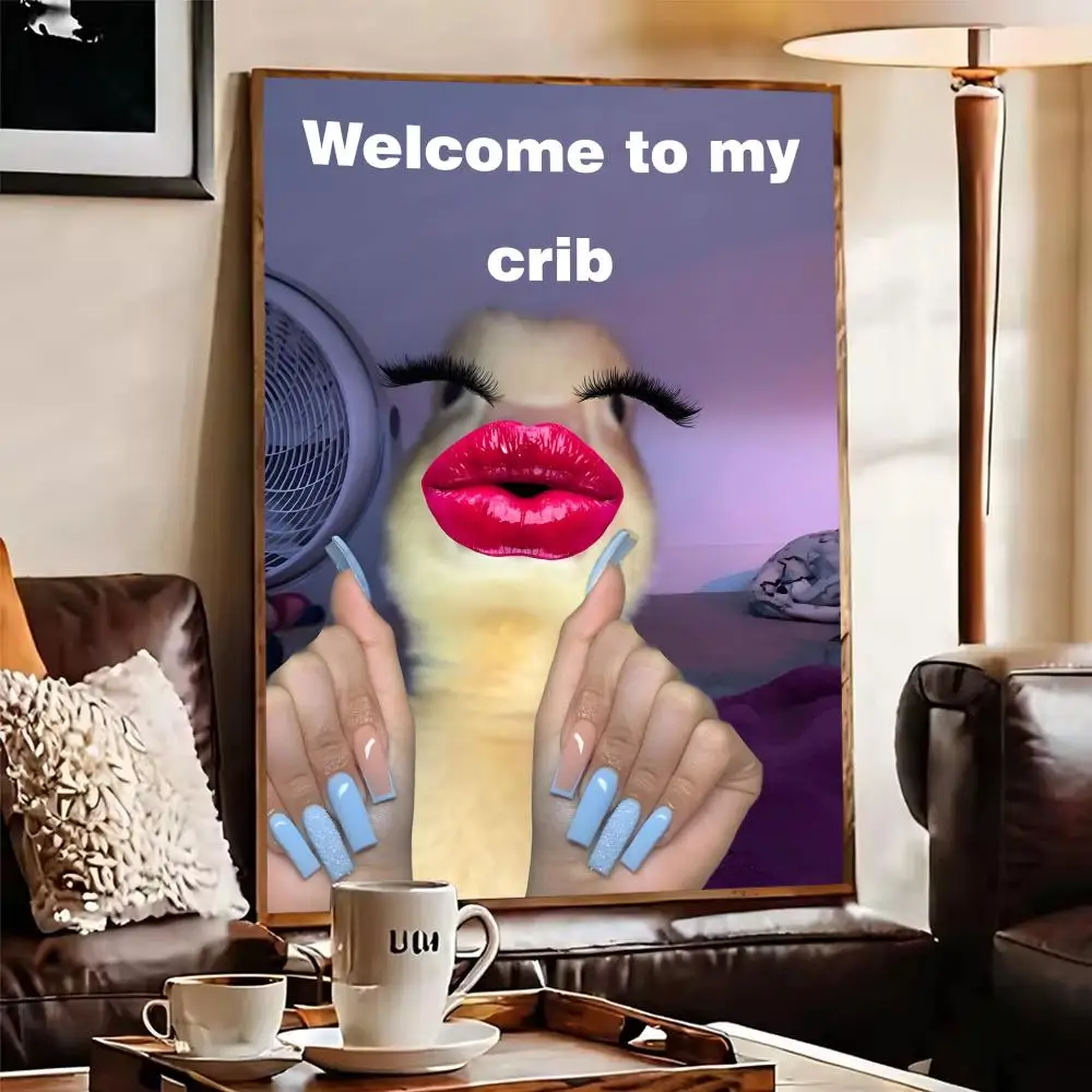 مرحبًا بكم في ملصق My Crib المضحك على شكل بطة، ملصق مساحة مثالي ذاتي اللصق لمكتب المسرح المنزلي، ديكور فني جداري، هدية رائعة