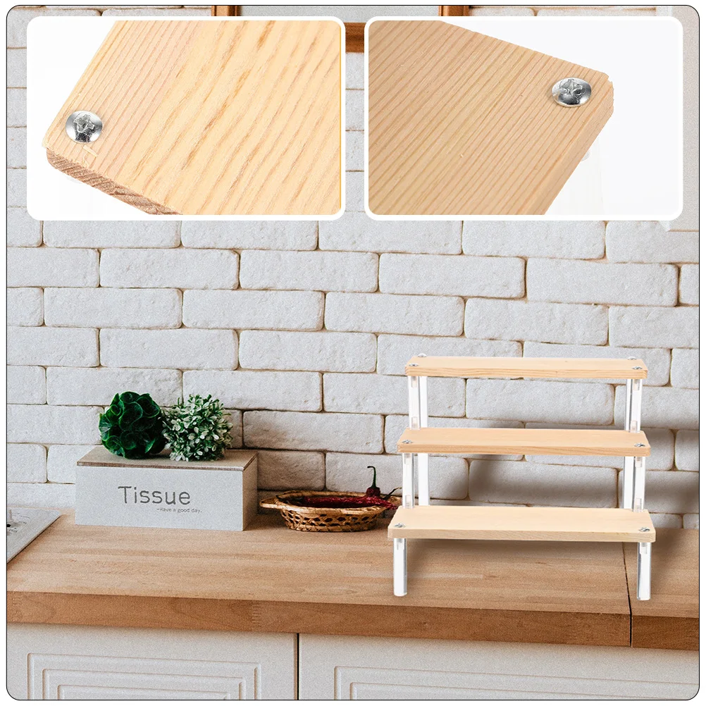 

Multi-Function Ladder Shaped Desktop Dessert Detachable Jewelry Holder Sturdy Wood Acrylic Display Rack Household Figures Stand