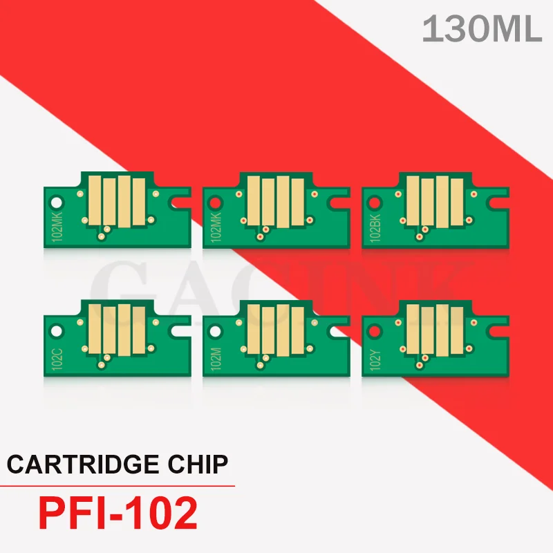 Chip ARC PFI-102 PFI102, Chips de cartucho para Canon imagePROGRAF, iPF500, iPF600, iPF700, iPF510, iPF605, iPF610, iPF710, iPF720, 5 colores