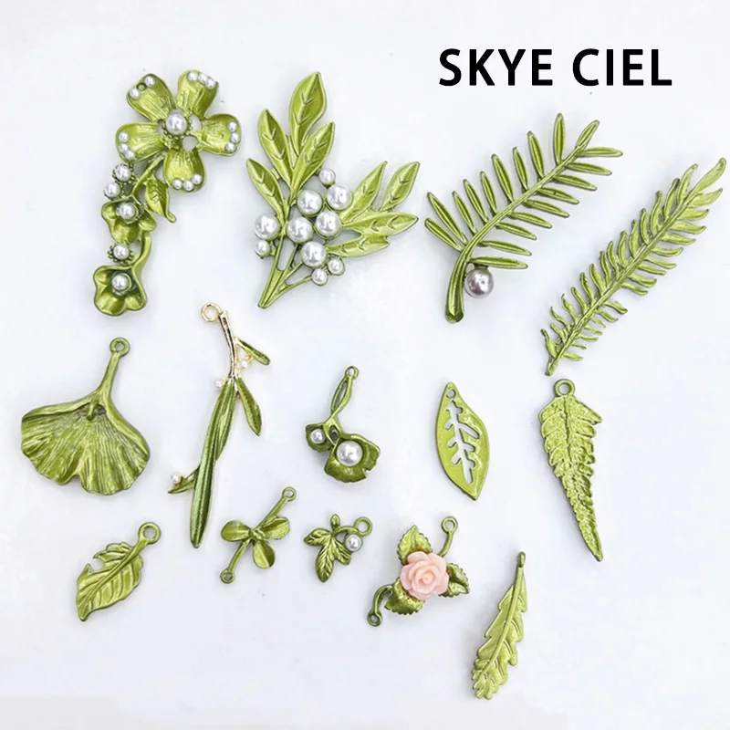 5/10Pc New Green Baked Enamel Leaves Flower Pendant Charms Metal Alloy Connector Accessories DIY Jewelry Making Component