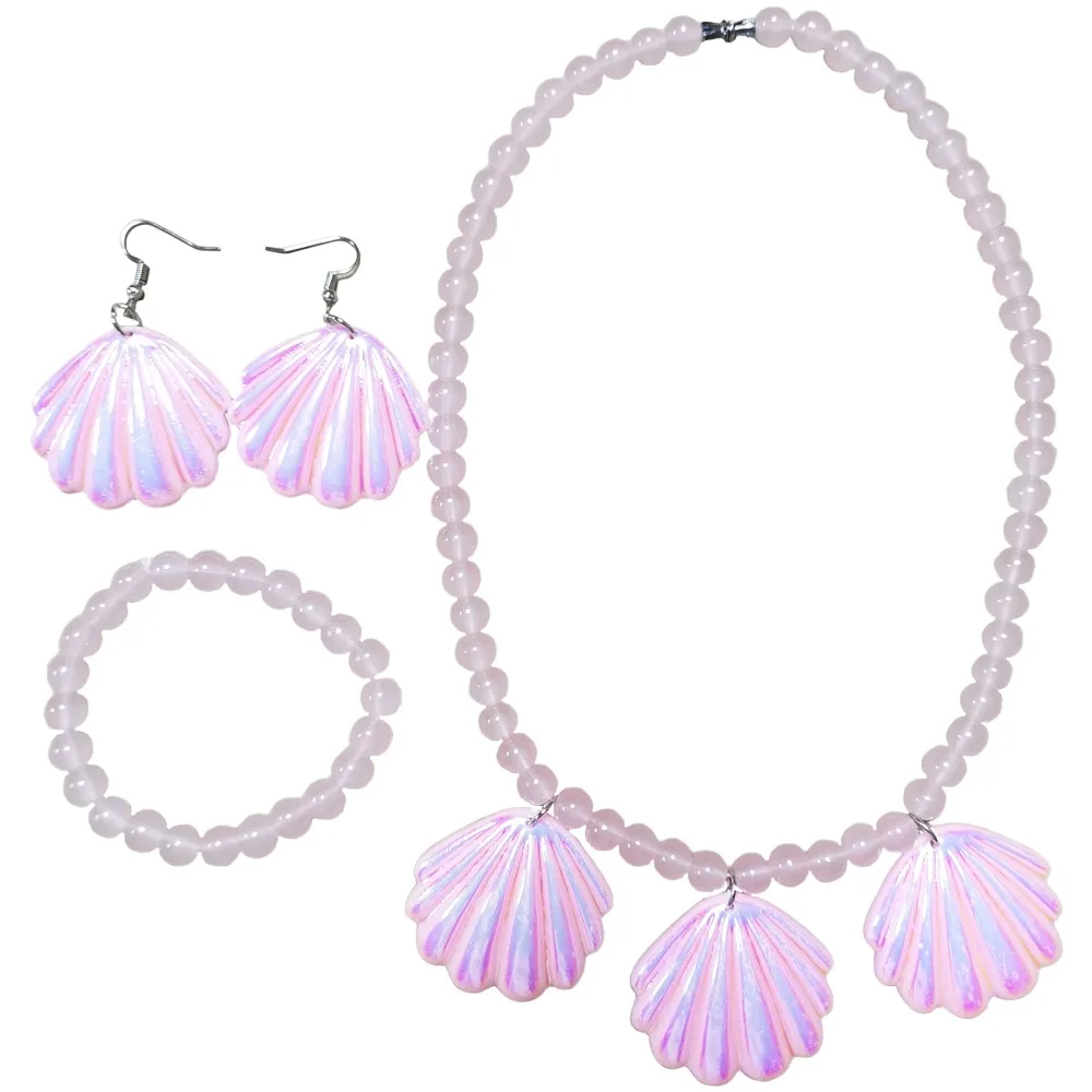 Movie Pink Shell Earrings Necklace Set for Women Adult Halloween Carnival Cosplay Party Pink Girls Barbi Girl Jewelry
