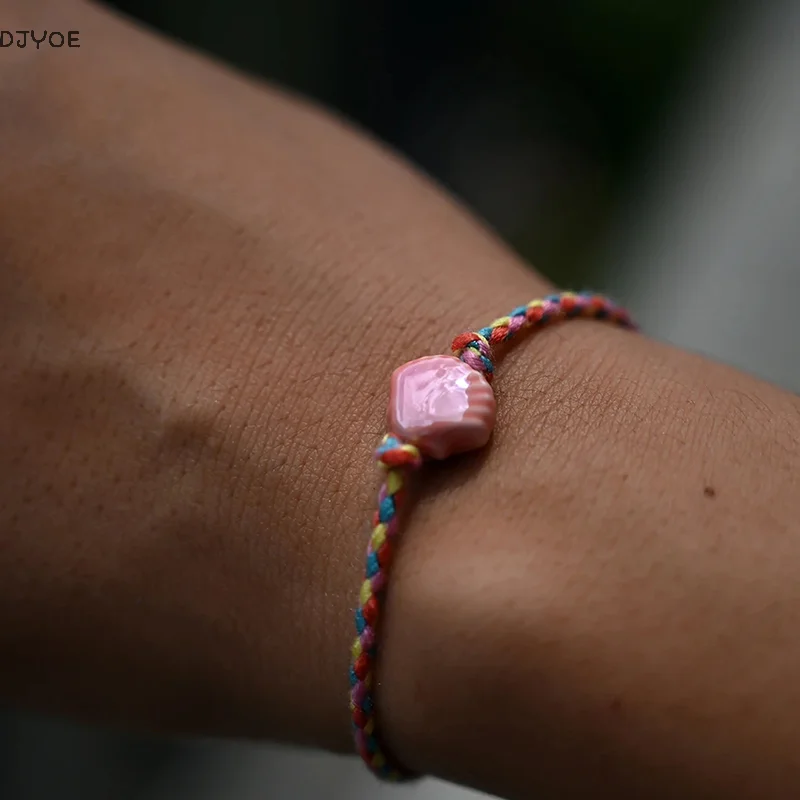 【DJyoe】سوار من السيراميك على شكل صدفة للنساء، بوهيمي قابل للتكديس، حبل ملون، سوار معصم ساحر، إكسسوارات عصرية