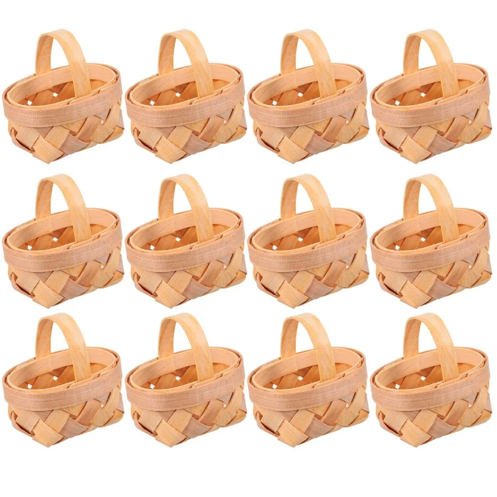 

12Pcs Wood Chip Mini Baskets Manual Woven Baskets Ornaments Candy Storage Box