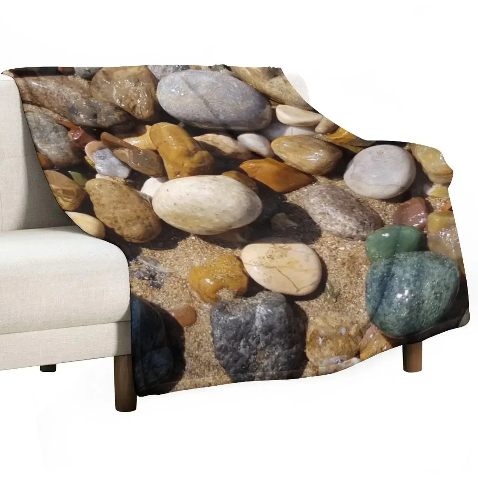 

Wet sea stones and pebbles on beach sand Throw Blanket Luxury Multi-Purpose Bed linens Blankets