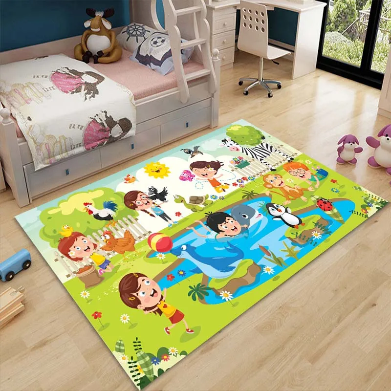 Cartoon Zoo Animals Baby Creeping Mat Dywaniki do dekoracji pokoju dziecięcego Mata podłogowa dla dzieci Dywan antypoślizgowy do sypialni Miękka