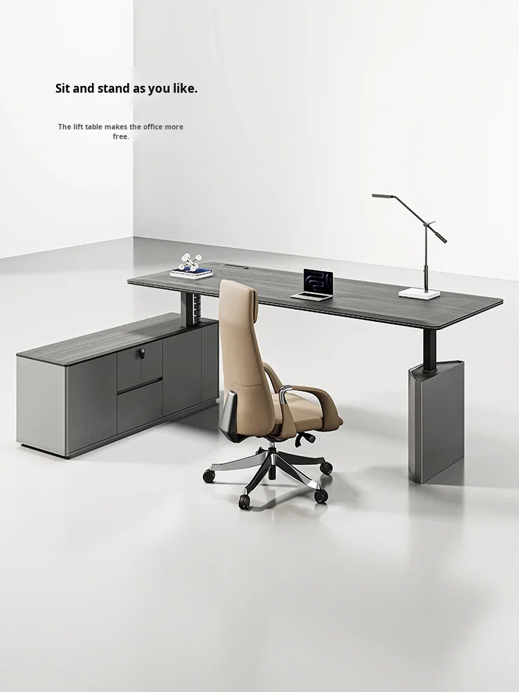 Electric Dual Motor Height Adjustable Standing Desk, Modern Wooden Sit Stand Office Computer Table For Home & Manager